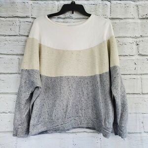 Zara Trafaluc Tri Color White Gray Tan Long Sleeve Sweater Womens Large